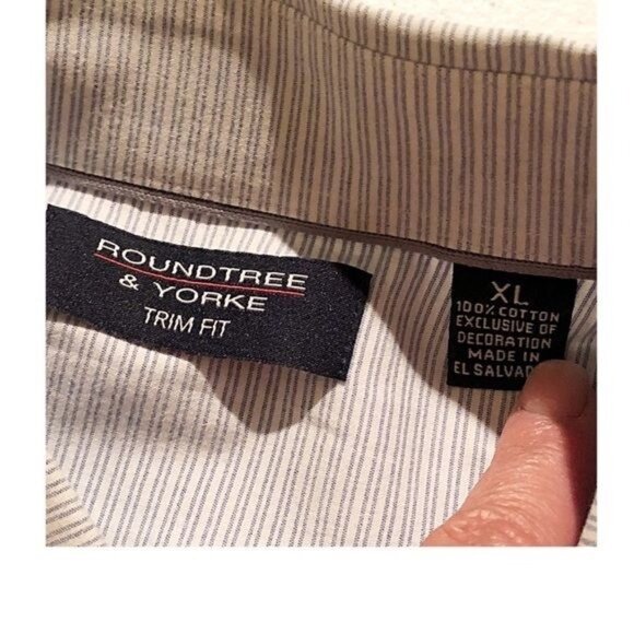ROUNDTREE & YORKE-Blue Stripe Button-Down Shirt Men Size X-Large Business Casual - Picture 3 of 5